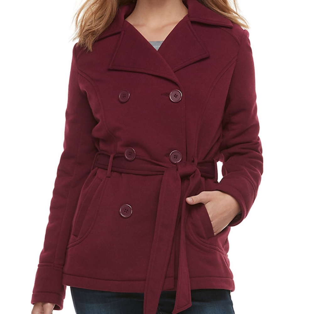 J2 fleece pea coat peacoat NWT maroon light weight
